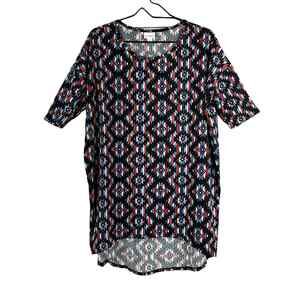 LULAROE Womens M Black Southwest Geometric Short Sleeve Stretch Tunic Top